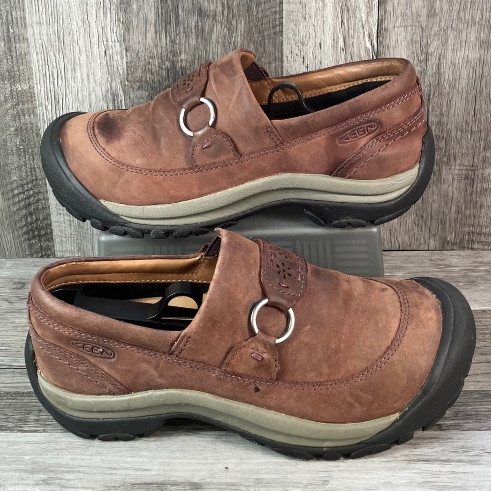 KEEN Presidio II Brown Leather Floral Slip On Mule Clog Womens Size 7 1021943